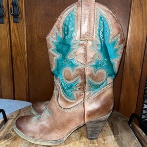 Very Volitile Brown and Teal Boots